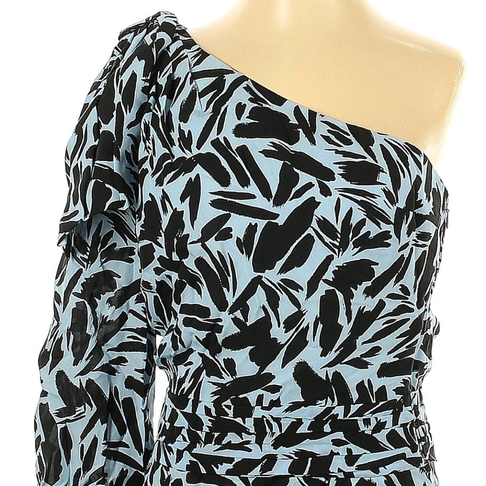 NWT Veronica Beard Blue Multi Silk Blend Vida One-Shoulder Top Size 2 MSRP $395 - Picture 2 of 5
